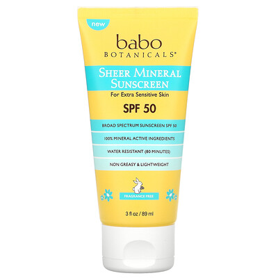 Купить Babo Botanicals Sheer Mineral Sunscreen SPF 50, Fragrance Free, 3 fl oz (89 ml)
