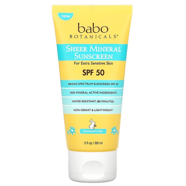 Babo Botanicals, Sheer Mineral Sunscreen SPF 50, Fragrance Free, 3 fl oz (89 ml)