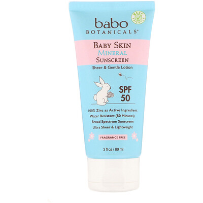 Купить Babo Botanicals Baby Skin, солнцезащитный лосьон на минеральной основе Lotion, SPF 50, 3 ж. унц. (89 мл)