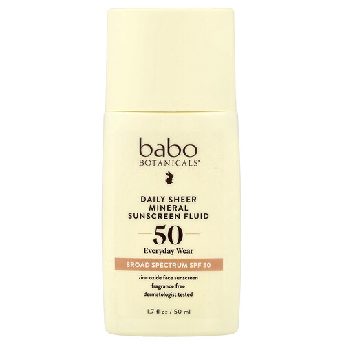 Babo Botanicals, Protector solar mineral fluido diario 50, Sin fragancia, 50 ml (1,7 oz. Líq.)