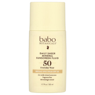 Babo Botanicals, Daily Sheer Mineral Sunscreen Fluid, SPF 50, Fragrance Free, 1.7 fl oz (50 ml)