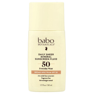Babo Botanicals, Ежедневен прозрачен минерален слънцезащитен флуид, SPF 50, без аромат, 1,7 течни унции (50 ml)