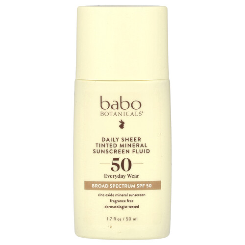 Babo Botanicals, Daily Sheer Tinted Mineral Sunscreen Fluid, transparentes, mineralisches Sonnenschutz-Fluid, LSF 50, ohne Duftstoffe, 50 ml (1,7 fl. oz.)