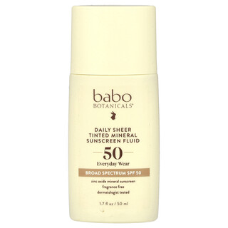 Babo Botanicals, Daily Sheer Tinted Mineral Sunscreen Fluid, SPF 50, Fragrance Free, 1.7 fl oz (50 ml)