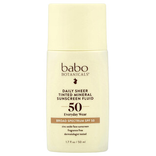 Babo Botanicals, Daily Sheer Түсті минералды күнсәулесінен қорғайтын жұқа сұйықтық, SPF 50, хош иісі жоқ, 1.7 fl оз (50 мл)