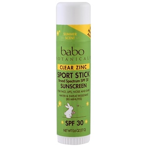 Babo Botanicals, Бесцветный солнцезащитный крем с цинком, спортивный карандаш, SPF 30, 17 г (0,6 унций)