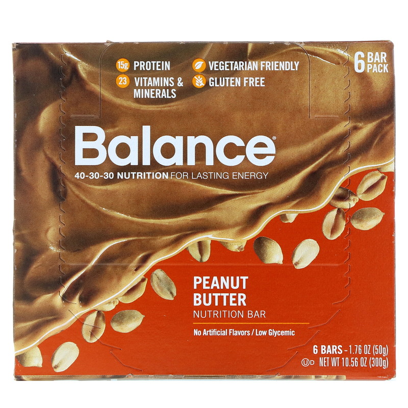 Balance Bar, Nutrition Bar, Peanut Butter, 6 Bars, 1.76 oz (50 g) Each
