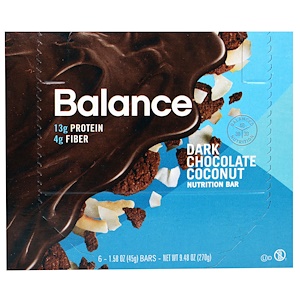 Balance Bar, Батончик Здорового Питания, Темный Шоколад с Кокосом, 6 батончиков, 1,58 унции (45 г) каждый