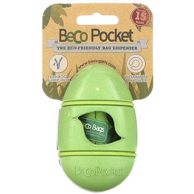 Beco Pets Beco Pocket, экологичный диспенсер для пакетов, зеленый, 1 пакет Beco Pocket, 15 пакетиков