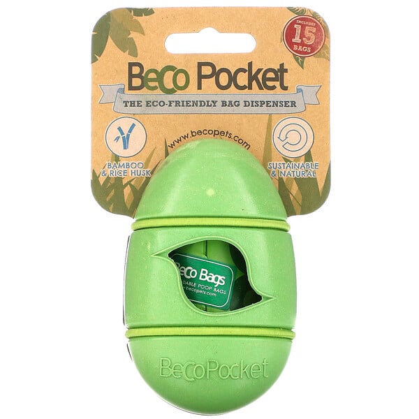 Beco Pocket, The Eco-Friendly Bag Dispenser, Green, 1 Beco Pocket, 15 Bags