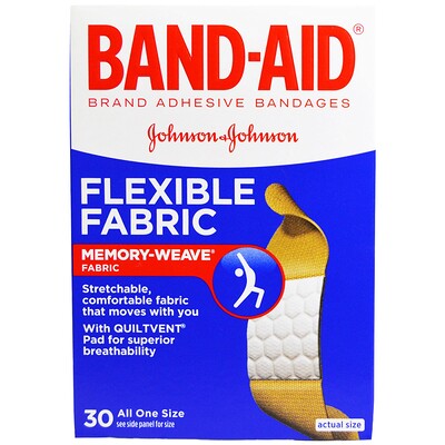 Band Aid Adhesive Bandages, Flexible Fabric, 30 Bandages