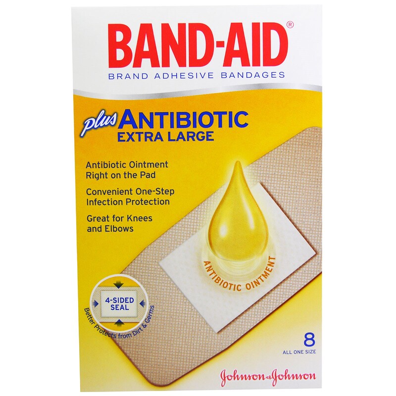 Band Aid, Brand Adhesive Bandages, Plus Antibiotics, Extra Large, 8