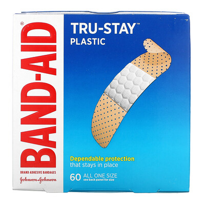 

Band Aid Adhesive Bandages Tru-Stay Plastic Strips 60 Bandages