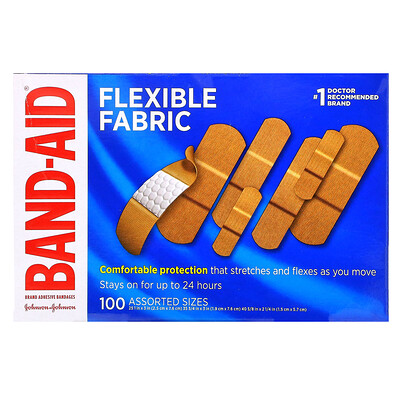 Band Aid Adhesive Bandages, Flexible Fabric, 100 Assorted Sizes