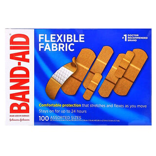 Band Aid, ضمادات لاصقة، ألياف مرنة، 100 ضمادة بمقاسات متنوعة