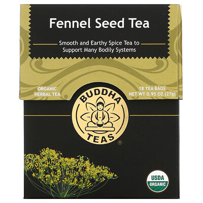 Buddha Teas Organic Herbal Tea, семена фенхеля, 18 чайных пакетиков, 27 г (0,95 унции)