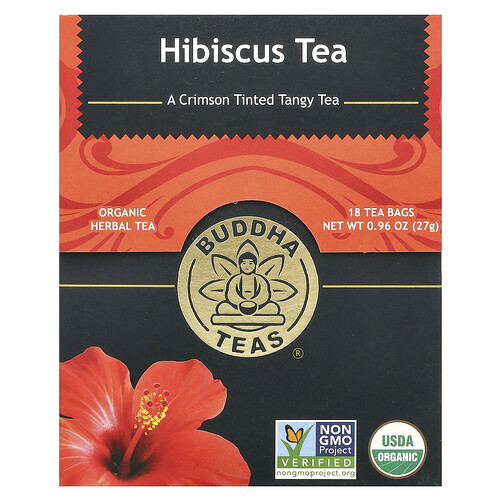 Buddha Teas, Organic Herbal Tea, Hibiscus, Caffeine Free, 18 Tea Bags, 0.96 oz (27 g)