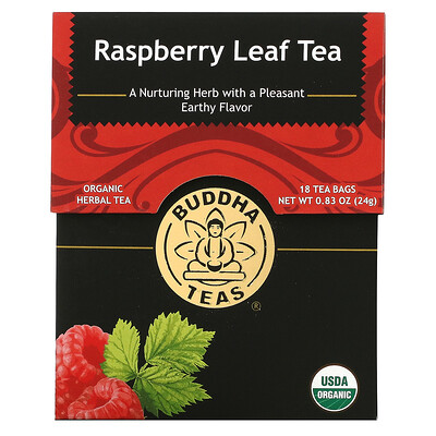 Buddha Teas Органический травяной чай, листья малины, 18 чайных пакетиков, 24 г (0,83 унции)