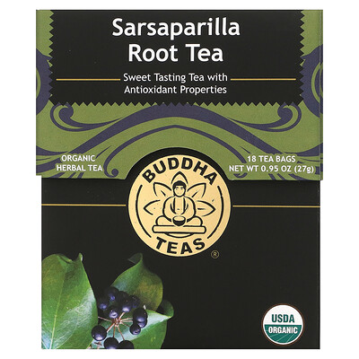 Buddha Teas Organic Herbal Tea, чай из корня сарсапариллы, без кофеина, 18 чайных пакетиков, 27 г (0,95 унции)