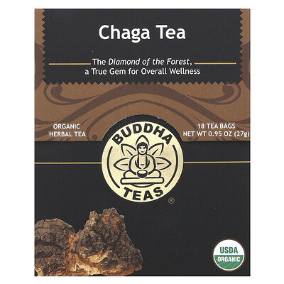 Buddha Teas , Organic Herbal Tea, Chaga, Caffeine Free 18 Tea Bags, 0.95 Oz (27 G)
