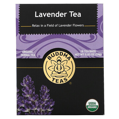 Buddha Teas Органический травяной чай, лаванда, 18 чайных пакетиков, 24 г (0,83 унции)