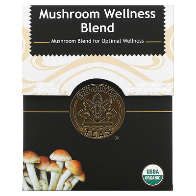 

Buddha Teas Organic Herbal Tea Mushroom Wellness Blend Caffeine Free 18 Tea Bags