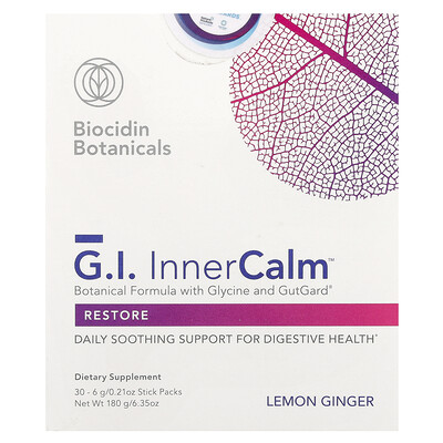 Product Image for Biocidin Botanicals, G.I. Inner Calm , Lemon Ginger, 30 Sitck Packs, 0.21 oz (6 g) Each