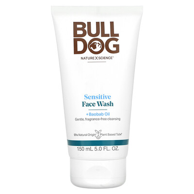 Bulldog Skincare For Men, Face Wash + Baobab Oil, Sensitive, Fragrance Free, 5 fl oz (150 ml)