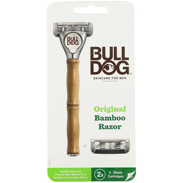 Bulldog Skincare For Men‏, ماكينة حلاقة من البامبو الأصلي، خرطوشتين بكل منها 5 شفرات
