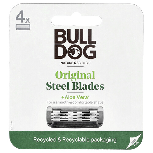 Bulldog Skincare For Men, Original Steel Blades, Nachfüller, 4 Kartuschen