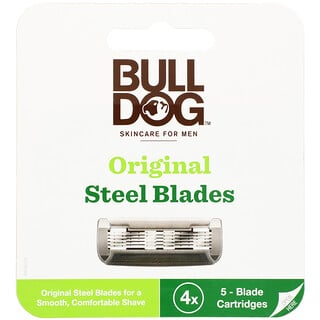 Bulldog Skincare For Men, شفرات فولاذية أصلية بديلة، خرطوشة بها أربعة قطع كل واحدة بها 5 شفرات