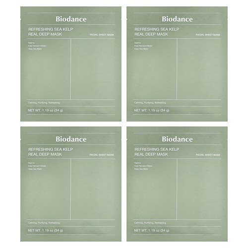 Biodance, Refreshing Sea Kelp Real Deep Beauty Mask, 4 Sheets, 1.19 oz (34 g) Each