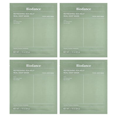 Biodance, Refreshing Sea Kelp Real Deep Beauty Mask, 4 Sheets, 1.19 oz (34 g) Each