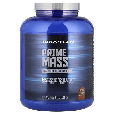 BodyTech, Prime Mass, Suplemento para aumentar de peso con alto contenido de proteínas, Chocolate, 2,72 kg (6 lb)