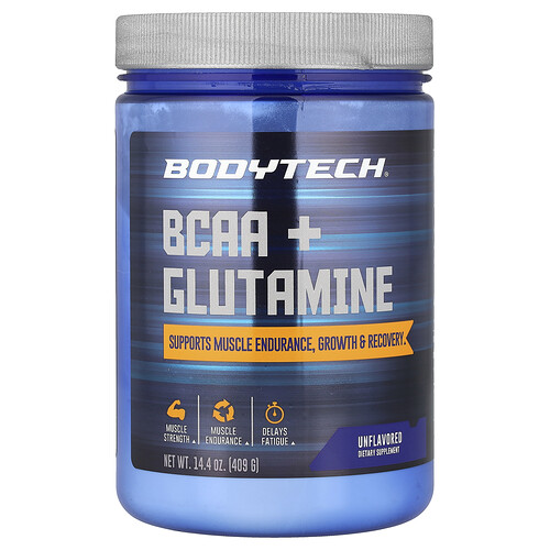 BodyTech, BCAA + Glutamine Powder, Unflavored, BCAA + Glutaminpulver, geschmacksneutral, 409 g (14,4 oz.)