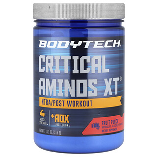 BodyTech, Critical Aminos XT®, Suplemento de aminoácidos para el uso intra y posentrenamiento, Ponche de frutas, 315 g (11,1 oz)