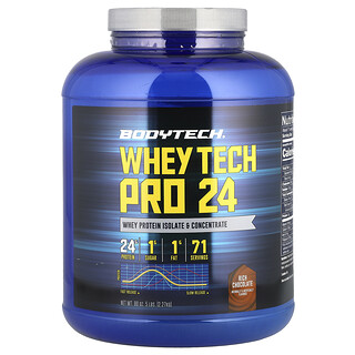 BodyTech, Whey Tech Pro 24, ciocolată bogată, 5 lbs (2,27 kg)