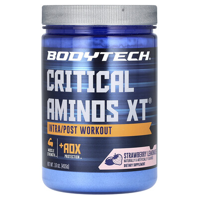 Product Image for BodyTech, Critical Aminos XT, Intra/Post Workout, Strawberry Lemonade, 16 oz (455 g)