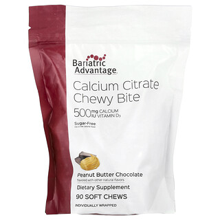 Bariatric Advantage, Calcium Citrate Chewy Gite, Tanpa Gula, Coklat Mentega Kacang, 90 Kunyah Lembut  