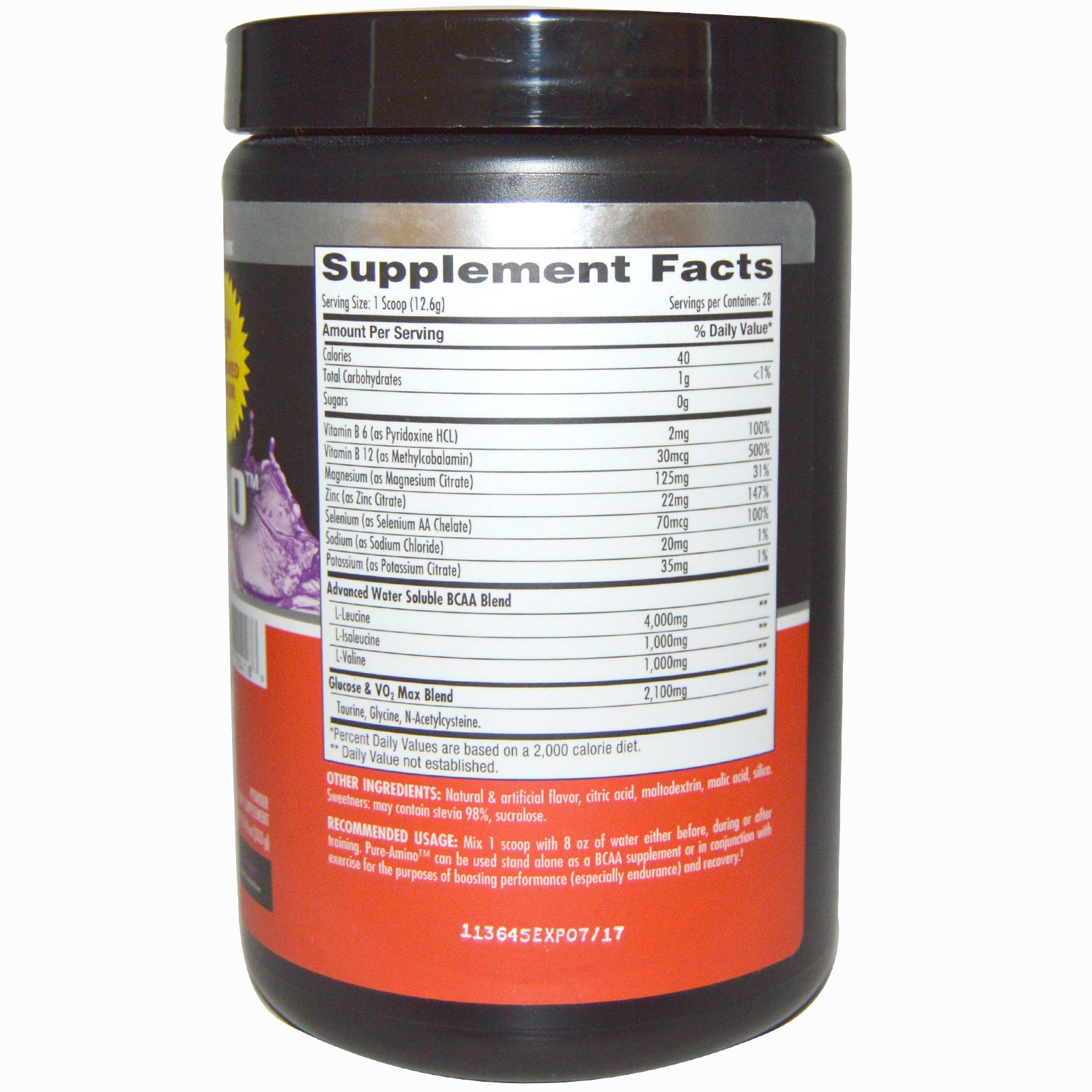 Betancourt, PureAmino, BCAA Endurance & Recovery Drink Mix, Grape, 12.