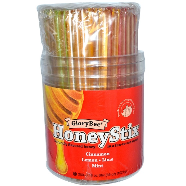 GloryBee, HoneyStix, Медовые Палочки Различных Вкусов 200 шт, 0.18 унциикаждый (Discontinued Item) 