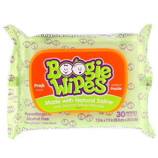 Boogie Wipes, 天然鹽水濕巾，適合鼻塞患者使用，清新香味，30片濕巾