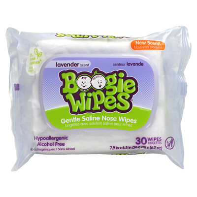 Купить Boogie Wipes Gentle Saline Nose Wipes, Lavender Scent, 30 Wipes