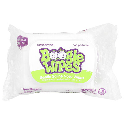 Product Image for Boogie Wipes, Gentle Saline Nose Wipes, Unscented, 30 Wipes