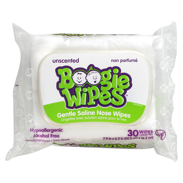Gentle Saline Nose Wipes, Unscented, 30 Wipes