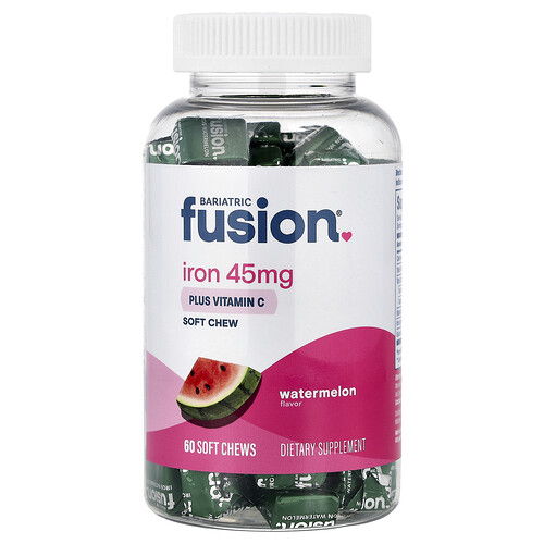 Bariatric Fusion Iron Plus Vitamin C Soft Chew, Watermelon, 60 Soft Chews