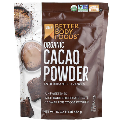 Product Image for BetterBody Foods, Organic Cacao Powder, 16 oz (454 g)
