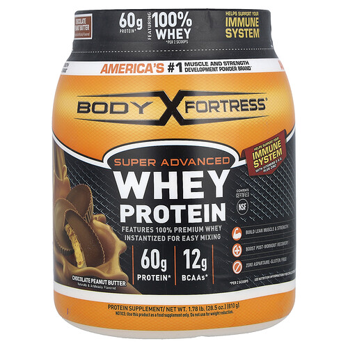 Body Fortress, Super Advanced Whey Protein, super fortschrittliches Molkenprotein, Schokoladen-Erdnussbutter, 810 g (1,78 lb.)