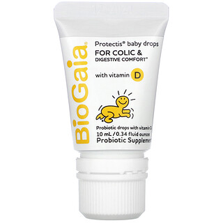 BioGaia, ProTectis 베이비 드롭, 비타민D가 함유된 배앓이 및 소화 기관 안정제, 10ml(0.34fl oz)