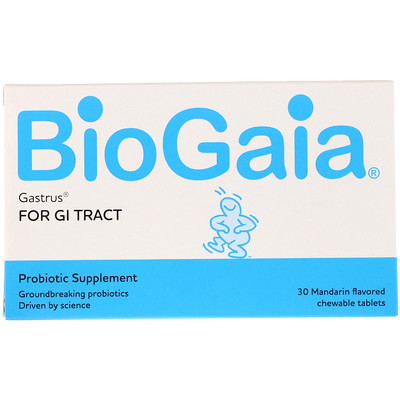 BioGaia Gastrus, для ЖКТ, мандариновый вкус, 30 жевательных таблеток